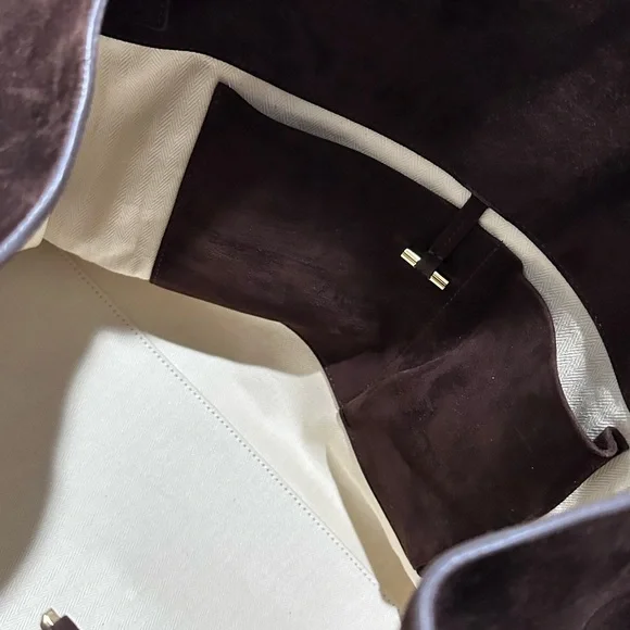 The Row Soft Margaux 17 Brown Suede Leather Top Handle Bag - Picture 9 of 16